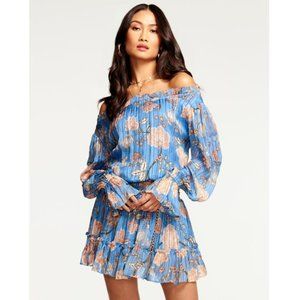 NWT - RAMY BROOK Printed Willow Off-the-shoulder Mini Dress In Ocean